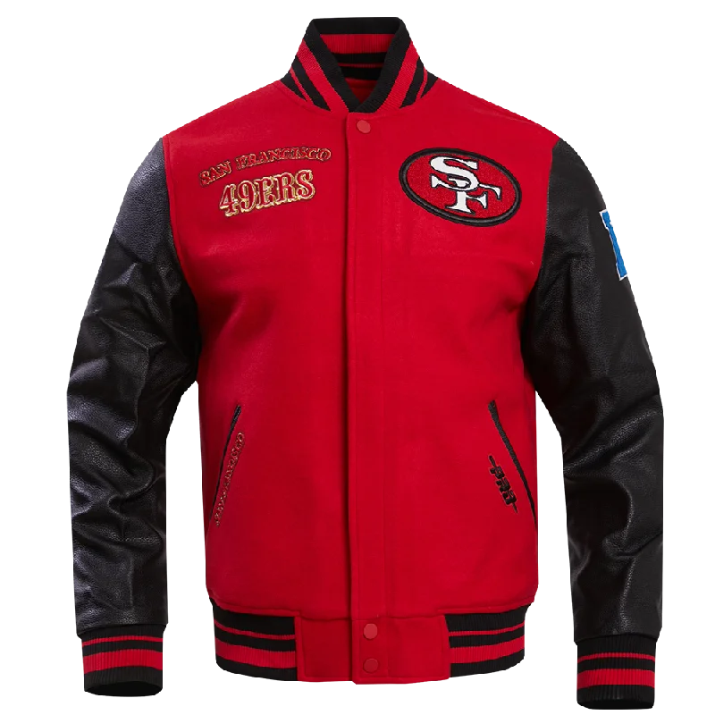 men's technical jackets -NFL SAN FRANCISCO 49ERS RETRO CLASSIC MEN'S RIB WOOL VARSITY JACKET (RED/BLACK)