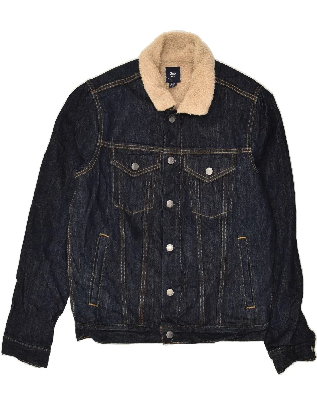 men's stylish coats and jackets -GAP Mens Denim Sherpa Jacket UK 36 Small Navy Blue Cotton