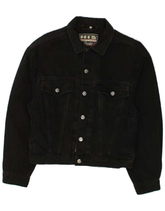 men's tailored jackets -H.I.S Mens Denim Jacket UK 36 Small Black Cotton