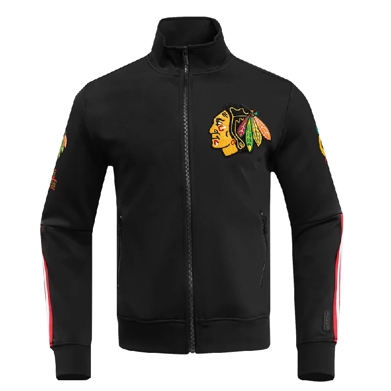 men's insulated rain jackets -NHL CHICAGO BLACKHAWKS CLASSIC CHENILLE MEN'S TRACK JACKET (BLACK/RED)