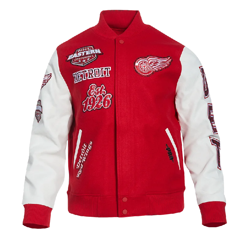 men's hooded jackets -NHL DETROIT RED WINGS ANIMAL PRINT MEN'S WOOL VARSITY JACKET (RED/WHITE)