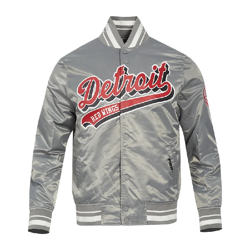 men's high-performance jackets -NHL DETROIT RED WINGS SCRIPT TAIL MEN'S SATIN JACKET (GRAY)