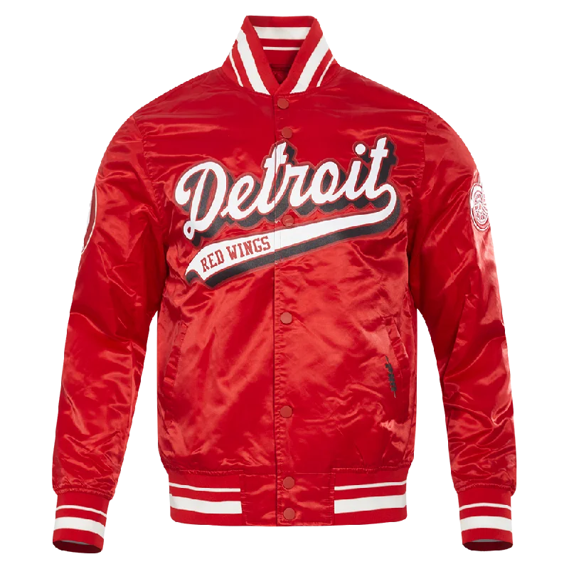 men's motorcycle jackets -NHL DETROIT RED WINGS SCRIPT TAIL MEN'S SATIN JACKET (RED)