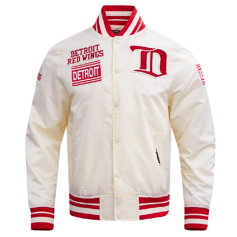 men's stylish jackets with zippers -NHL DETROIT RED WINGS RETRO CLASSIC MEN'S RIB SATIN JACKET (EGGSHELL/ RED)