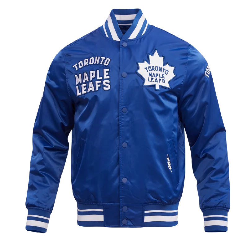 men's wool-blend jackets -NHL TORONTO MAPLE LEAFS RETRO CLASSIC MEN'S RIB SATIN JACKET (DODGER BLUE)