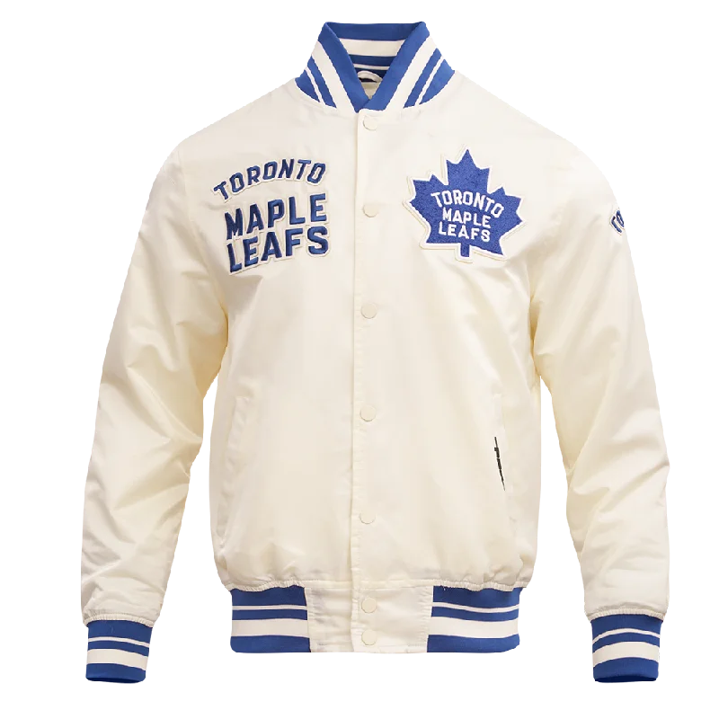 men's formal jackets -NHL TORONTO MAPLE LEAFS RETRO CLASSIC MEN'S RIB SATIN JACKET (EGGSHELL/DODGER BLUE)