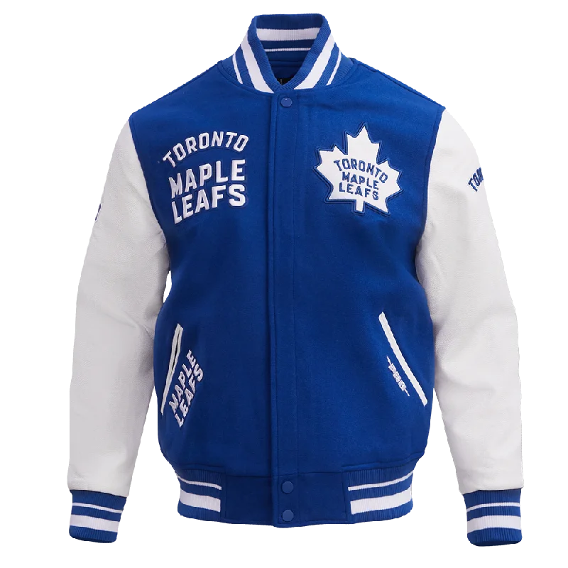 men's performance winter jackets -NHL TORONTO MAPLE LEAFS RETRO CLASSIC MEN'S RIB WOOL VARSITY JACKET (DODGER BLUE/WHITE)