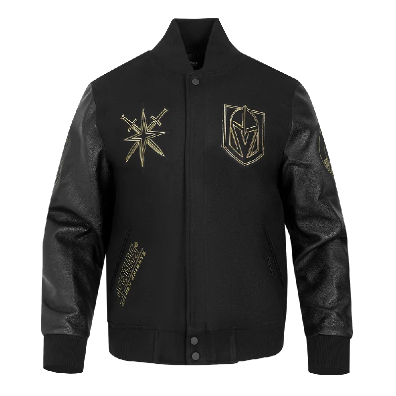 lightweight jackets for men -NHL VEGAS GOLDEN KNIGHTS BLACK & GOLD MEN'S WOOL VARSITY JACKET (BLACK)