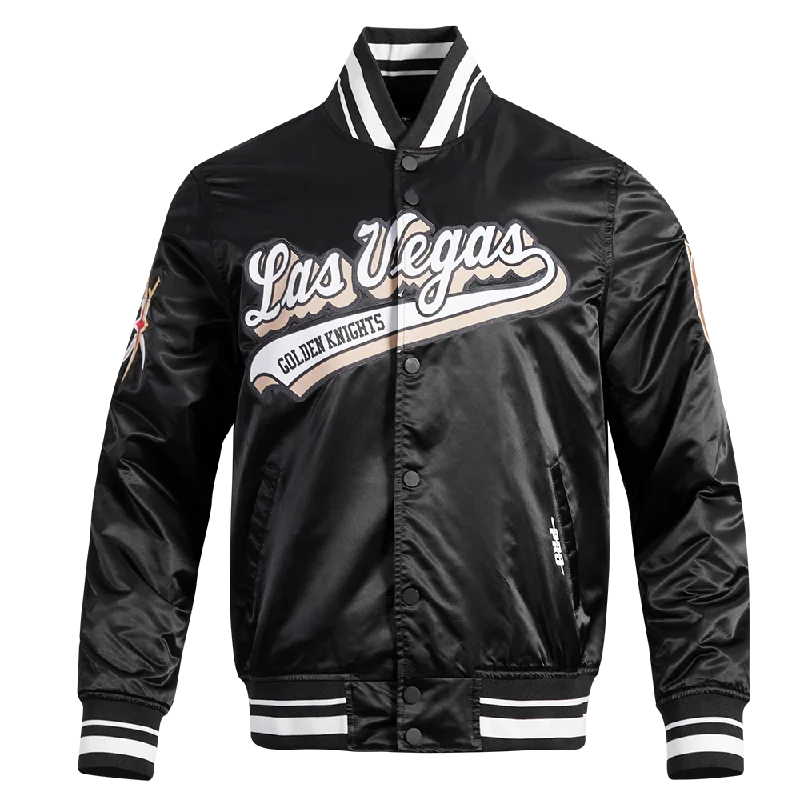 men's double-breasted jackets -NHL VEGAS GOLDEN KNIGHTS SCRIPT TAIL MEN'S SATIN JACKET (BLACK)