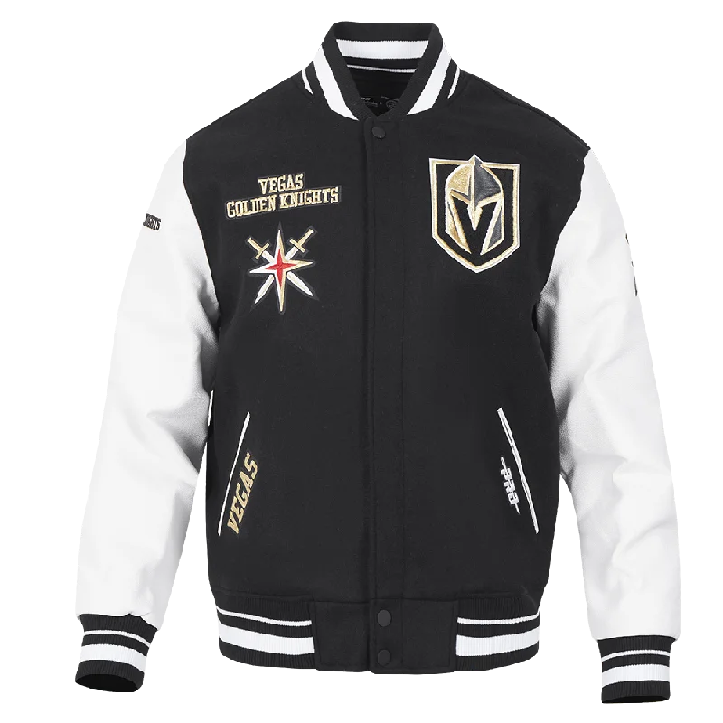 men's trench coats for winter -NHL VEGAS GOLDEN KNIGHTS RETRO CLASSIC MEN'S RIB WOOL VARSITY JACKET (BLACK/WHITE)