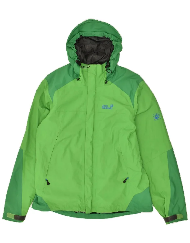 men's padded jackets -JACK WOLFSKIN Mens Hooded Rain Jacket UK 36/38 Small Green Colourblock