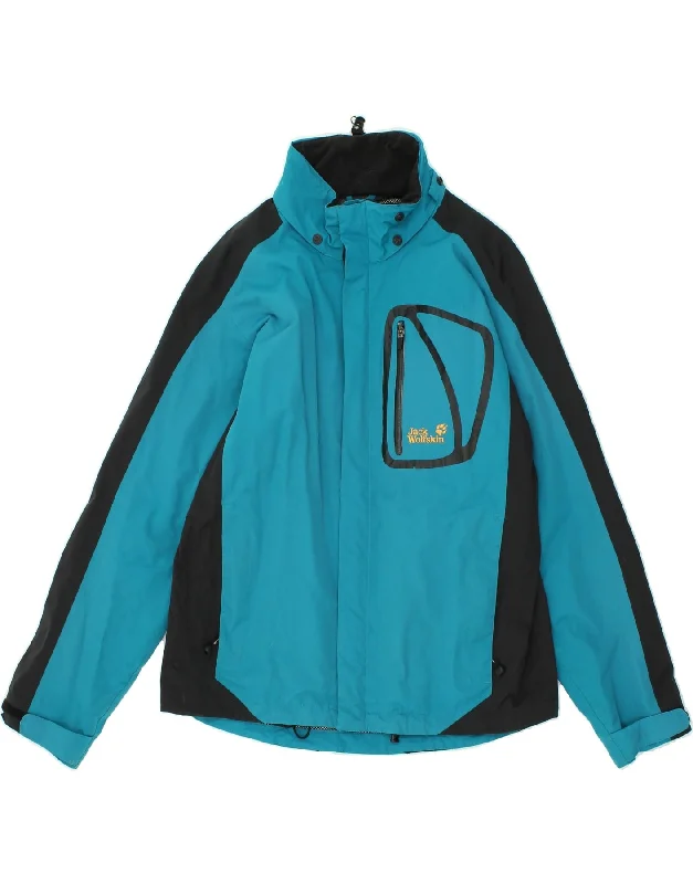 men's tailored jackets -JACK WOLFSKIN Mens Rain Jacket UK 40/42 Large Blue Colourblock Polyamide