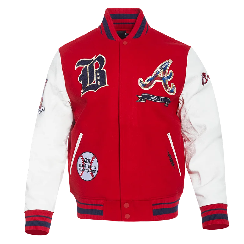 men's varsity jackets with patches -MLB ATLANTA BRAVES PRO PREP MEN'S WOOL VARSITY JACKET (RED/WHITE/MIDNIGHT NAVY)