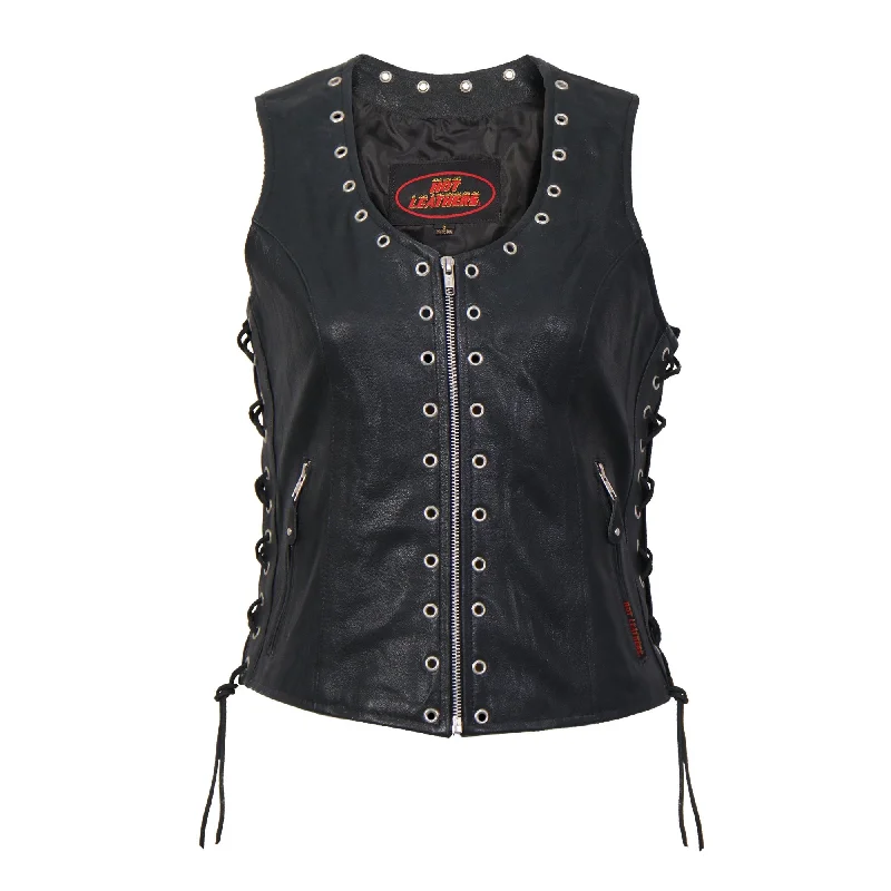 designer vests for men -Ladies Black Lambskin Vest, VSL1009-HL