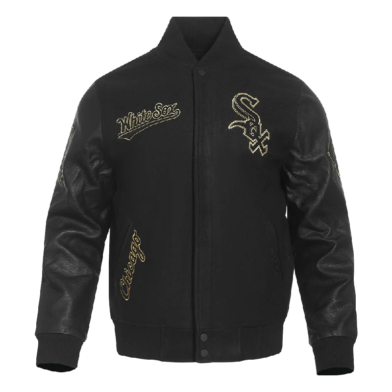 slim-fit jackets for men -MLB CHICAGO WHITE SOX BLACK & GOLD MEN'S WOOL VARSITY JACKET (JET BLACK)