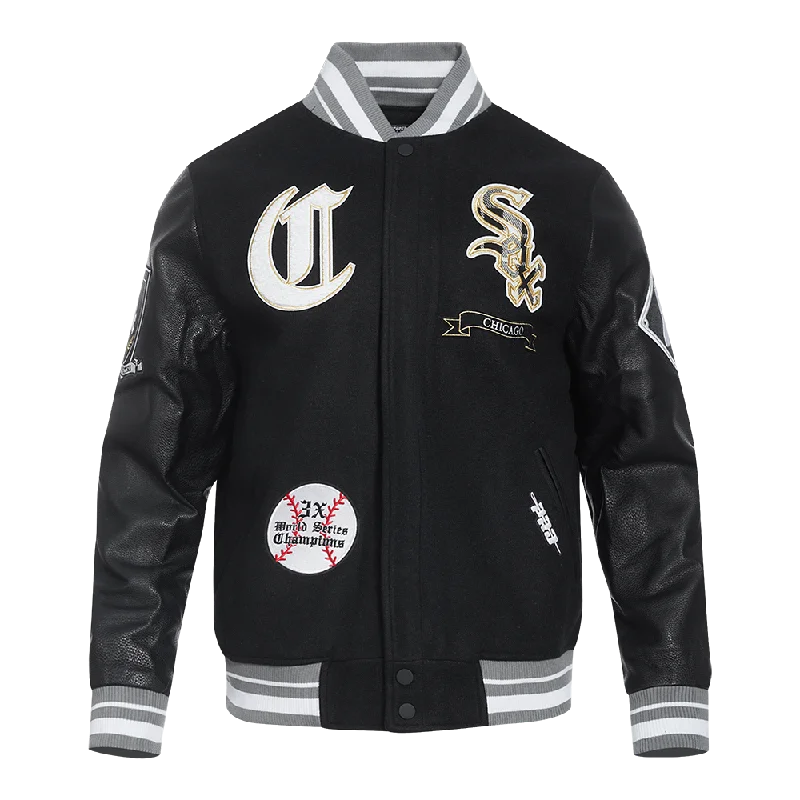 men's wool jackets -MLB CHICAGO WHITE SOX PRO PREP MEN'S WOOL VARSITY JACKET (BLACK/GRAY)