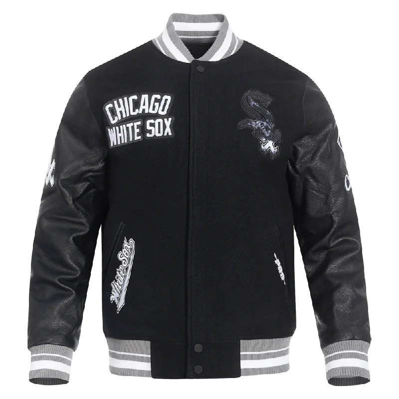 men's winter jackets -MLB CHICAGO WHITE SOX CITY CENTRIC MEN'S RIB WOOL VARSITY JACKET (BLACK/GRAY)