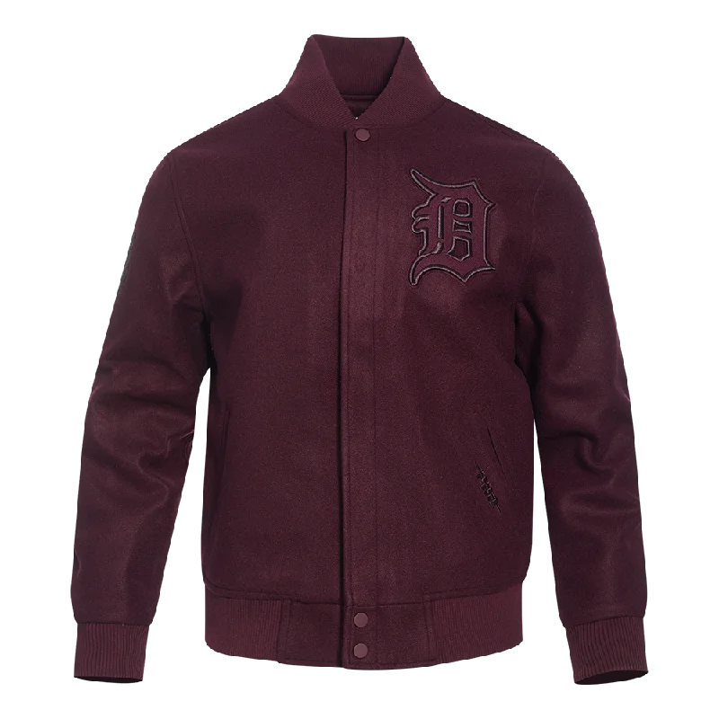 fleece-lined bomber jackets for men -MLB DETROIT TIGERS NEUTRAL MEN'S WOOL VARSITY JACKET (WINE)