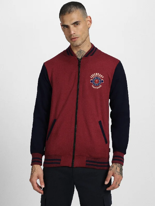 men's winter jackets -Legendary Maroon Pocket Graphic Printed Jacket