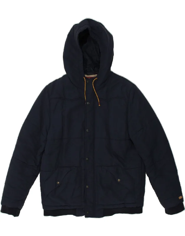 men's elegant jackets -LEVI'S Mens Hooded Padded Jacket UK 40 Large Navy Blue Polyamide