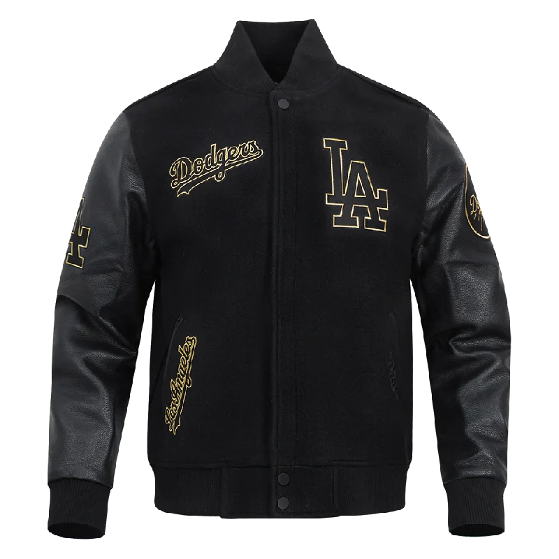 sleek jackets for formal wear -MLB LOS ANGELES DODGERS BLACK & GOLD MEN'S WOOL VARSITY JACKET (JET BLACK)