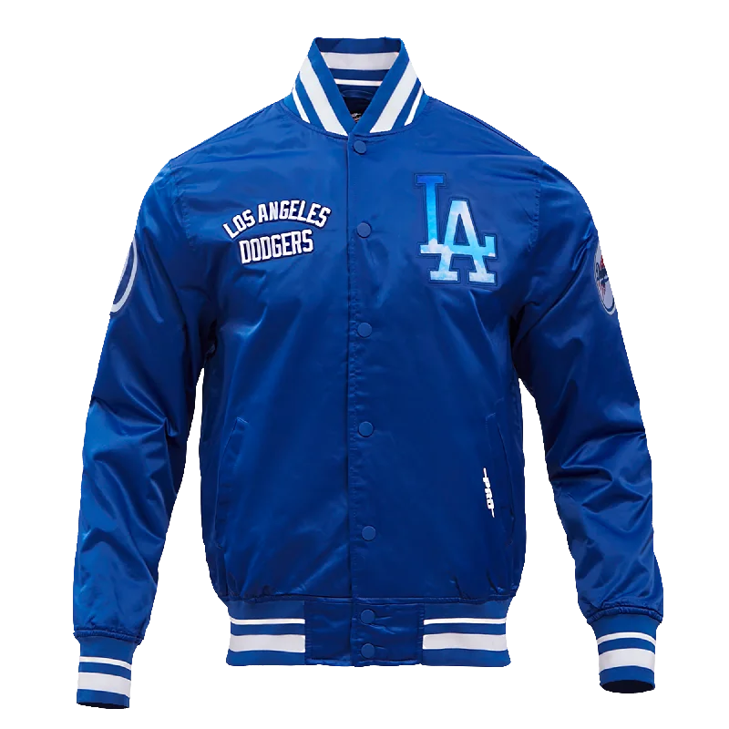 men's hooded bomber jackets -MLB LOS ANGELES DODGERS CITY CENTRIC MEN'S RIB SATIN JACKET (DODGER BLUE)