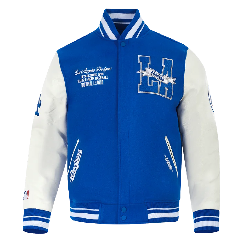 men's quilted jackets -MLB LOS ANGELES DODGERS TEAM PENNANTS MEN'S RIB WOOL VARSITY JACKET (DODGER BLUE/WHITE)