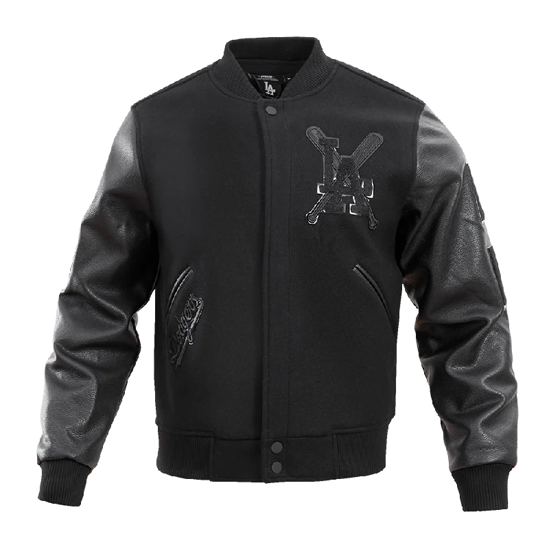 men's quilted winter jackets -MLB LOS ANGELES DODGERS PRO TRIPLE BLACK MEN'S VARSITY JACKET (TRIPLE BLACK MEN'S)