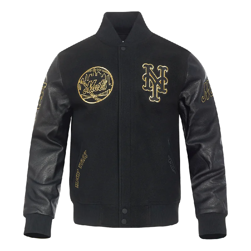 varsity jackets for men -MLB NEW YORK METS BLACK & GOLD MEN'S WOOL VARSITY JACKET (JET BLACK)