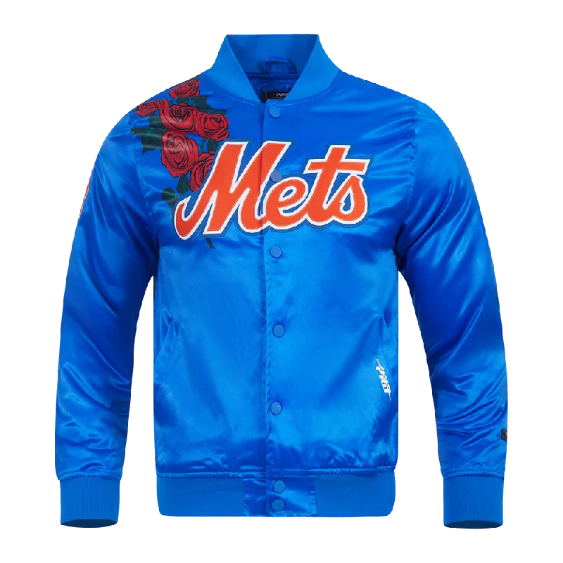 puffer jackets for men -MLB NEW YORK METS ROSES MEN'S SATIN JACKET (ROYAL BLUE)