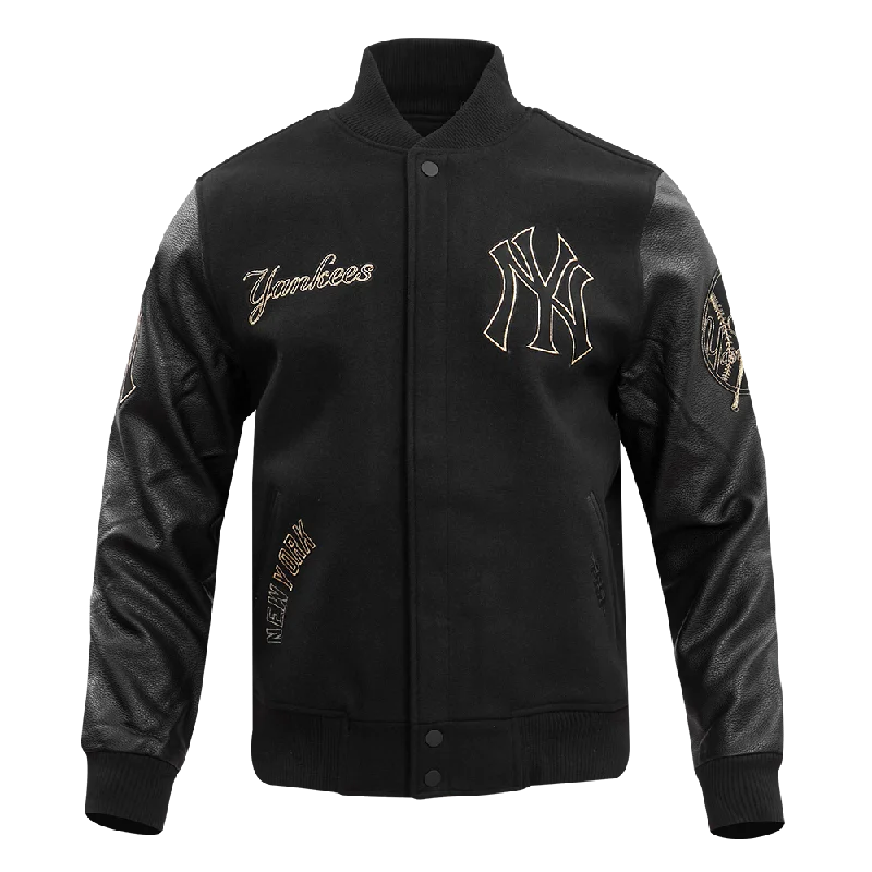 men's heavy-duty jackets -MLB NEW YORK YANKEES BLACK & GOLD MEN'S WOOL VARSITY JACKET (JET BLACK)