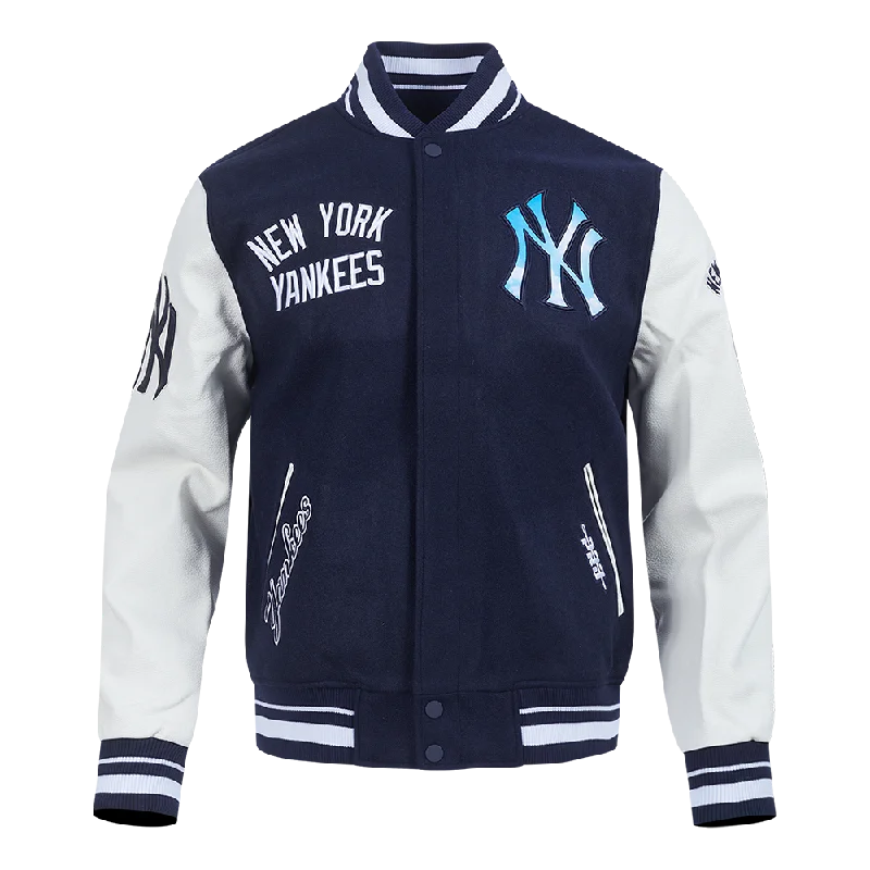 men's sporty jackets for running -MLB NEW YORK YANKEES CITY CENTRIC MEN'S RIB WOOL VARSITY JACKET (MIDNIGHT NAVY/WHITE)