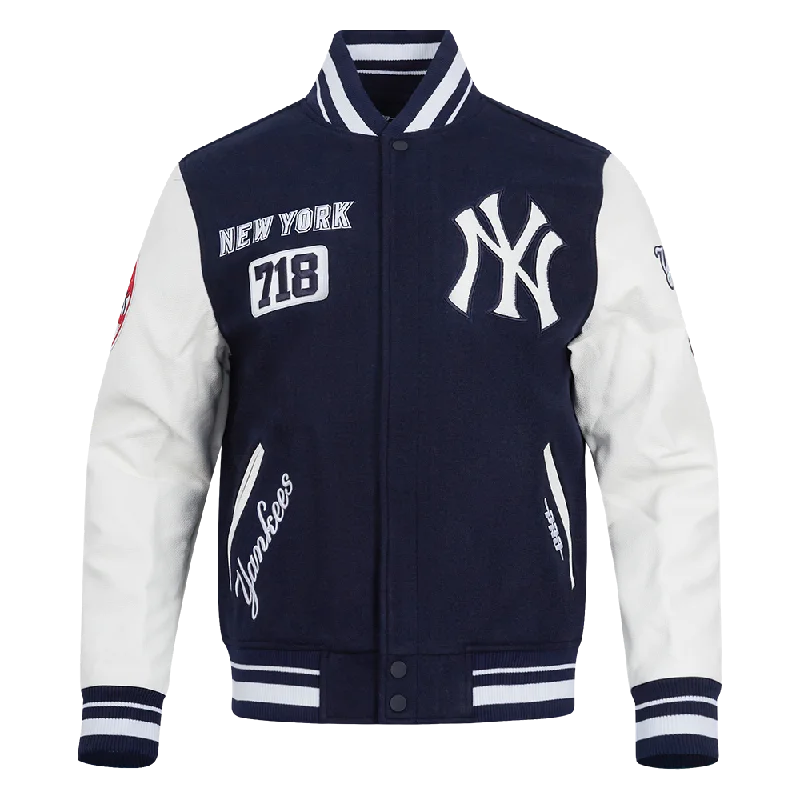 men's peacoats -MLB NEW YORK YANKEES AREA CODE MEN'S RIB WOOL VARSITY JACKET (MIDNIGHT NAVY/WHITE)