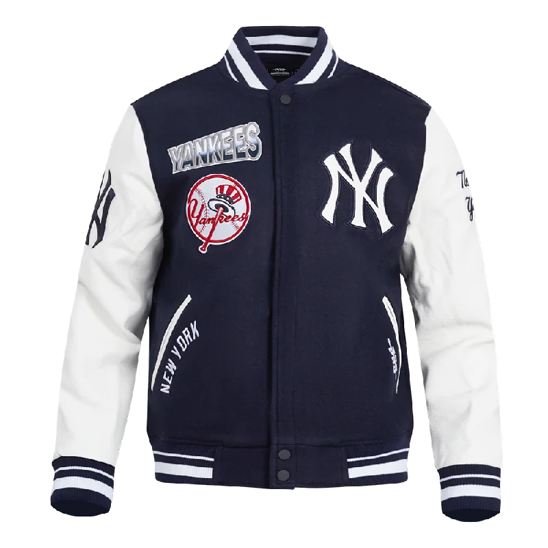 men's waterproof jackets -MLB NEW YORK YANKEES TURN IT UP MEN'S RIB WOOL VARSITY JACKET (MIDNIGHT NAVY/WHITE)