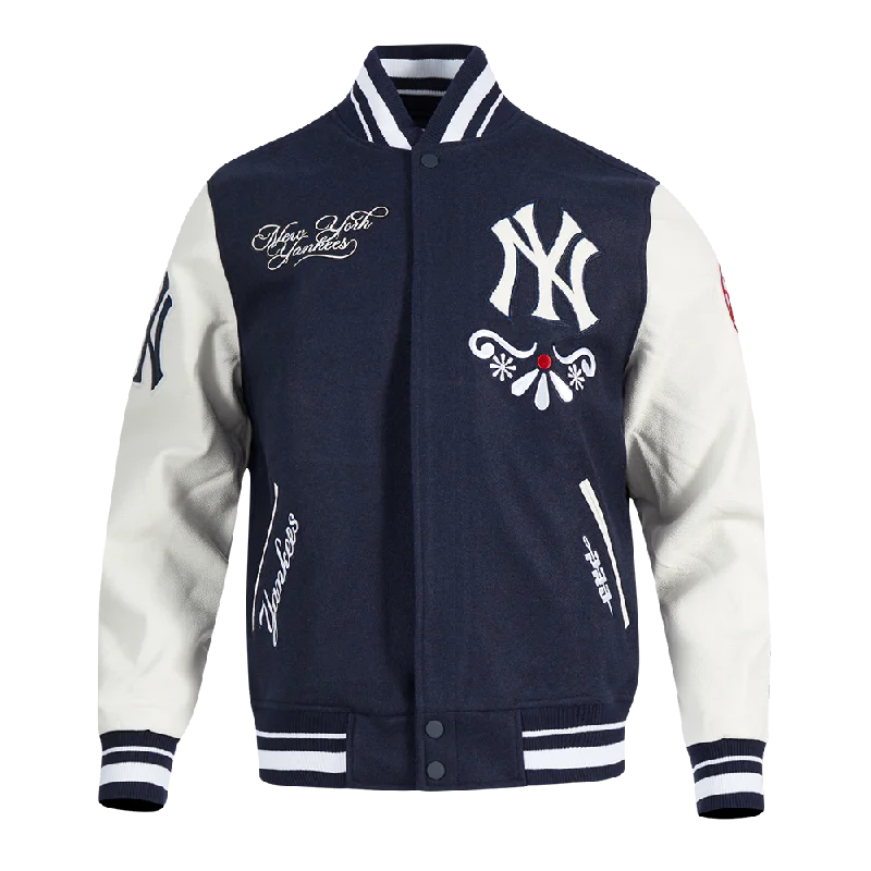 men's performance winter jackets -MLB NEW YORK YANKEES SUGAR SKULL MEN'S RIB WOOL VARSITY JACKET (MIDNIGHT NAVY/WHITE)