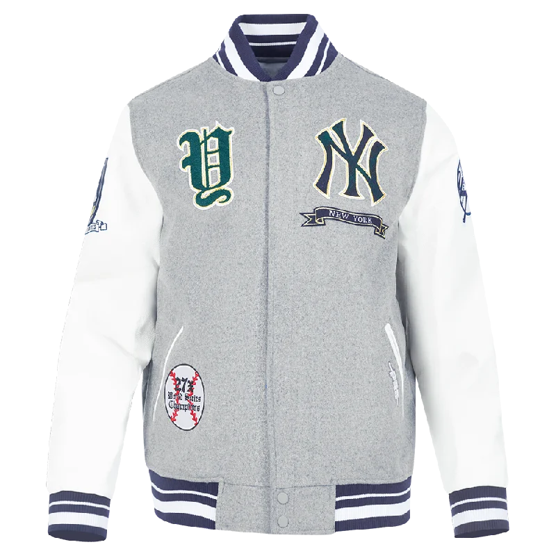 men's casual zippered jackets -MLB NEW YORK YANKEES PRO PREP MEN'S WOOL VARSITY JACKET (HEATHER GREY/MIDNIGHT NAVY)