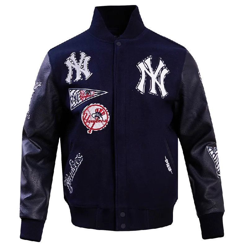 men's elegant jackets -MLB NEW YORK YANKEES ANIMAL PRINT MEN'S WOOL VARSITY JACKET (MIDNIGHT NAVY)