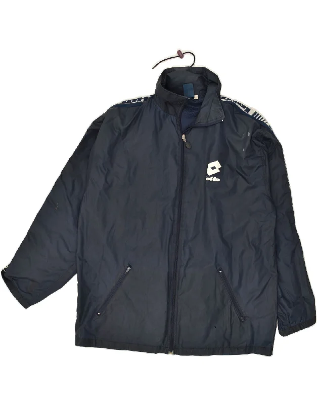 men's outdoor jackets -LOTTO Mens Graphic Hooded Rain Jacket UK 36 Small Navy Blue Nylon