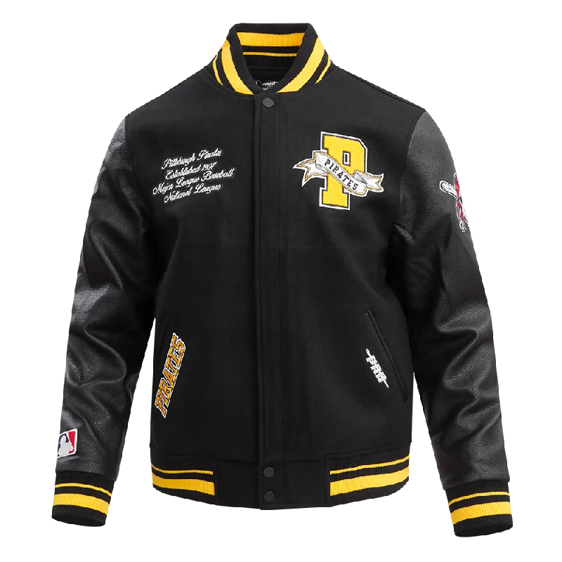 men's bomber jackets -MLB PITTSBURGH PIRATES TEAM PENNANTS MEN'S RIB WOOL VARSITY JACKET (BLACK/YELLOW)