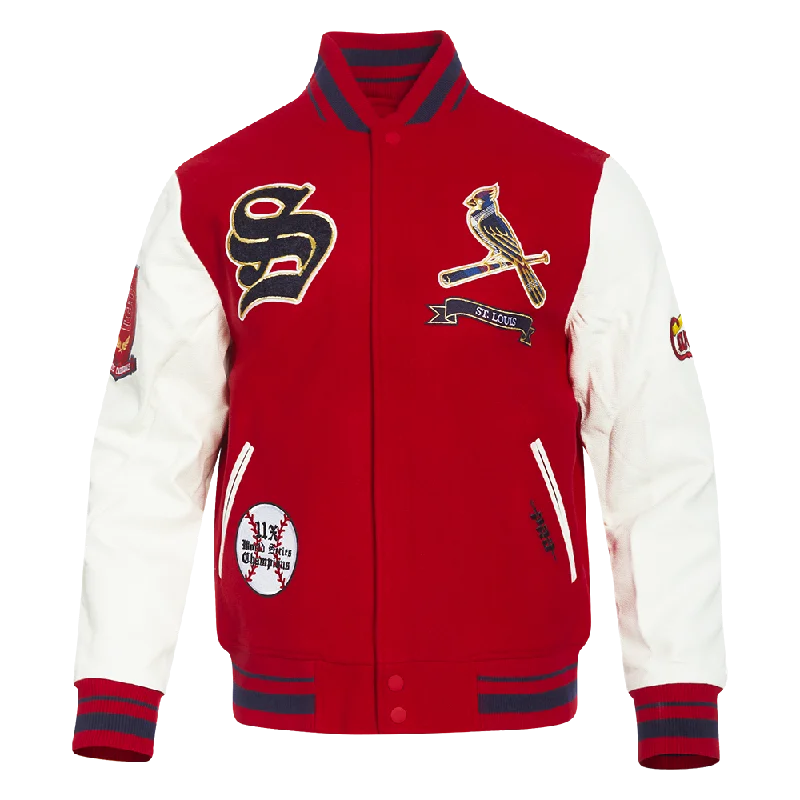 men's stylish coats and jackets -MLB ST. LOUIS CARDINALS PRO PREP MEN'S WOOL VARSITY JACKET (RED/WHITE/MIDNIGHT NAVY)