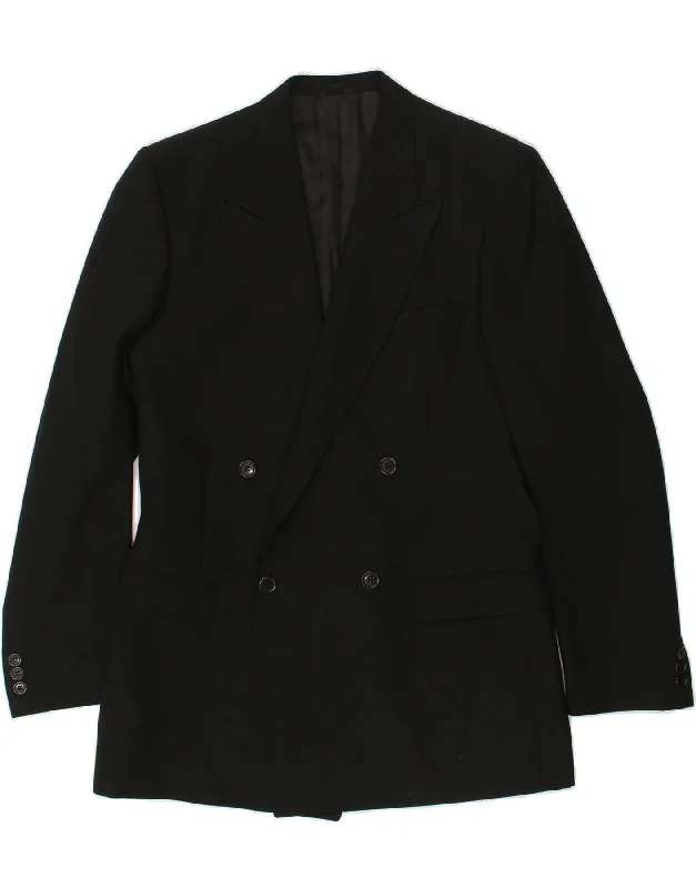 men's hooded jackets -LUBIAM Mens Double Breasted Blazer Jacket IT 48 Medium Black Virgin Wool