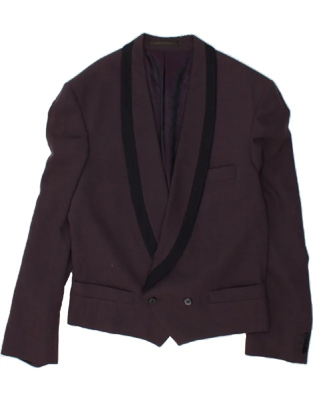 men's padded jackets -MASTERHAND Mens Double Breasted Blazer Jacket UK 36 Small Purple Polyester