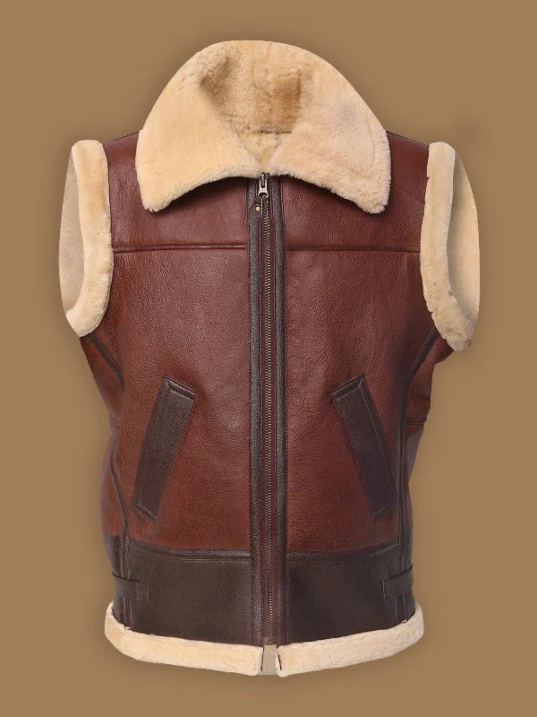 men's reversible vests -Stylish Men's Classic Brown Shearling Leather Vest