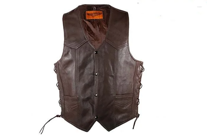 men's stylish vest jackets -Men's Brown Conceal to Carry Leather Vest, MV303-BRN-11-DL