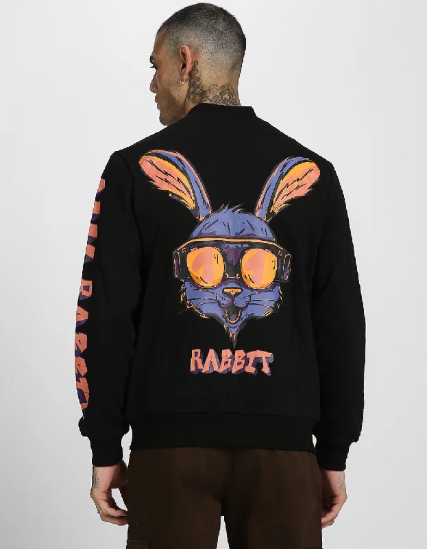 men's wool jackets -Rabbit Black Back Graphic Printed Jacket