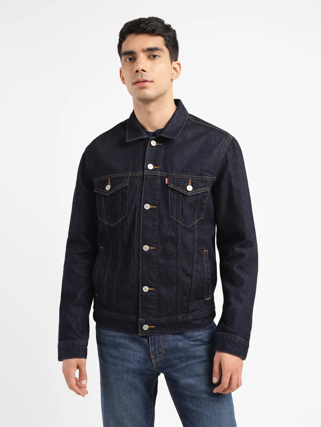 men's zip-up jackets -Men's Solid Indigo Spread Collar Jacket