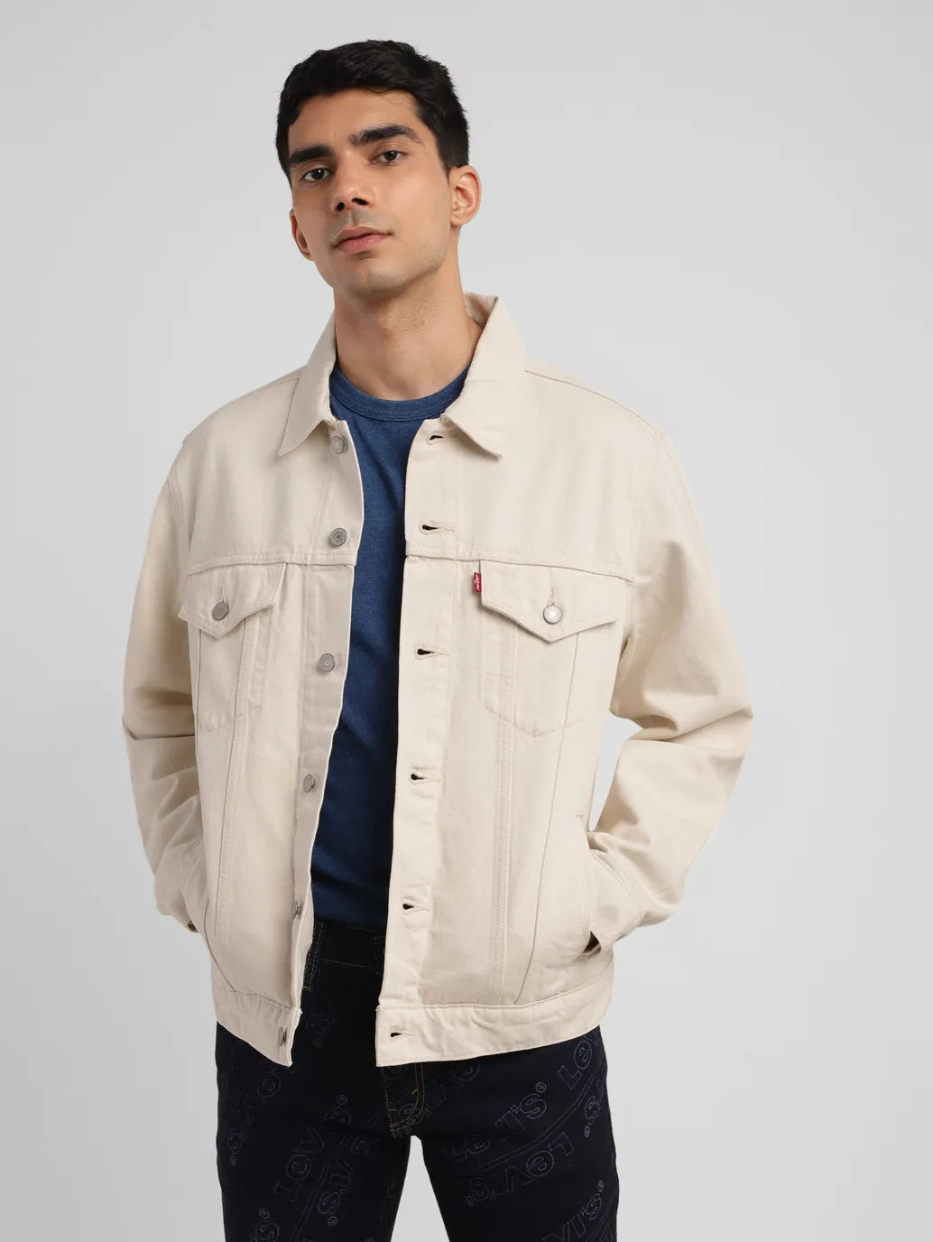 men's outdoor jackets -Men's Solid Off White Spread Collar Jacket