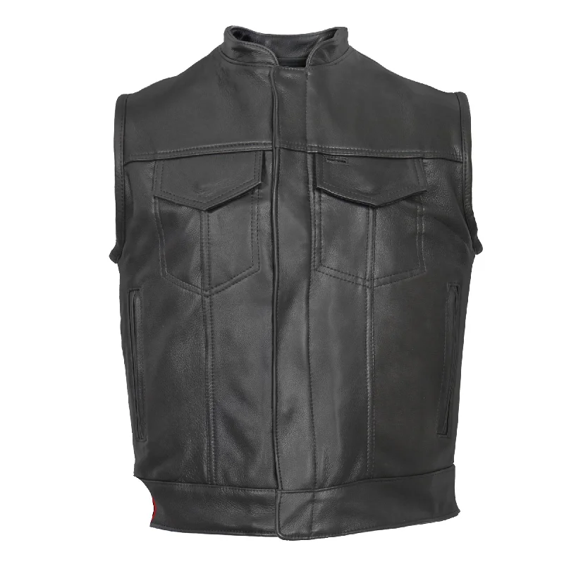 men's waistcoats for layering -Men's USA Made Covered Zipper Premium Leather Vest, VSM5004-HL