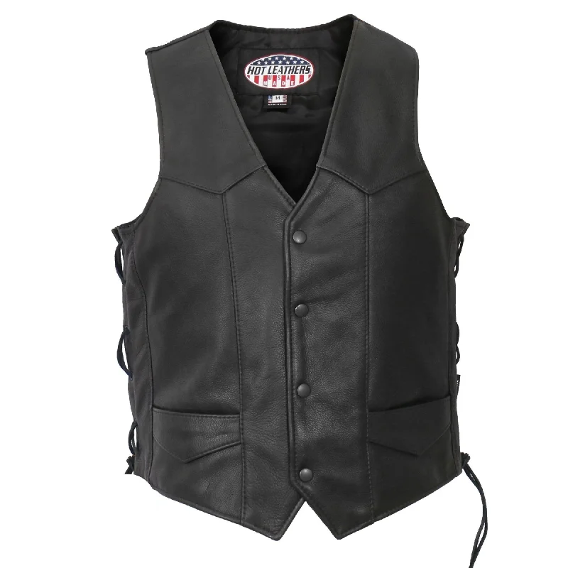 casual outdoor vests for men -Men's USA Made Side Lace Premium Leather Vest, VSM5008-HL