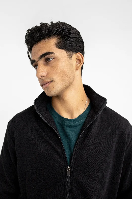 men's heavy-duty jackets -Mock Neck Jacket in Black